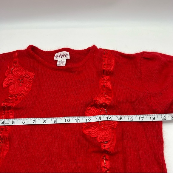 VTG Shapely Knits Sweater Beaded 3/4 Sleeve Pullover Silk Nylon Angora Red Med - Picture 5 of 7
